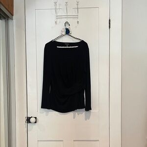 #7, Black Draped Long-Sleeve Women’s Top